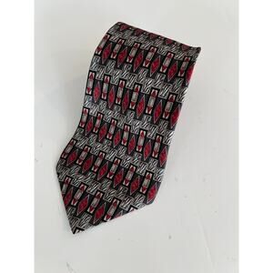 Zylos George Machado 100% Silk Neck Tie Red Silver Abstract JL